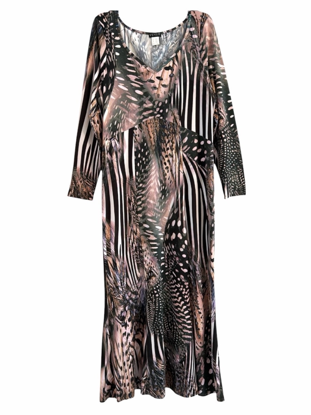 Venus Mixed Animal Print Patchwork Mermaid Maxi Dress Illusion Strappy Back XL